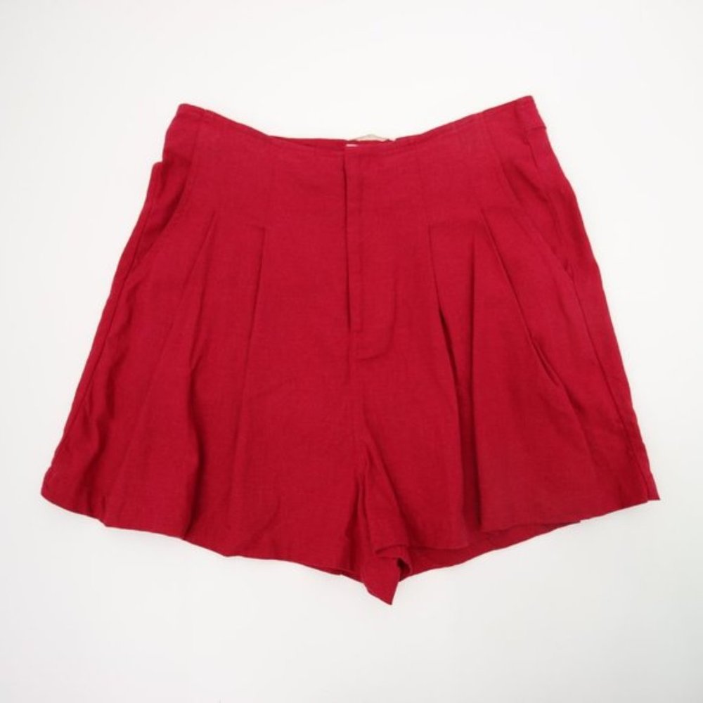 Urban Outfitters Red Linen Shorts Pleated Size 8